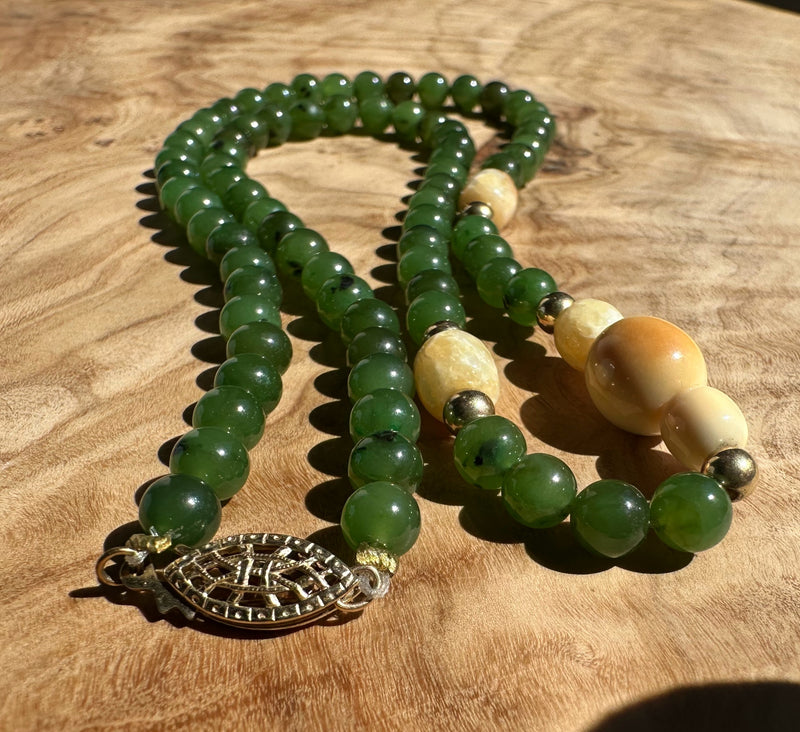 6mm Canadian Jade and Bone Necklace 18"