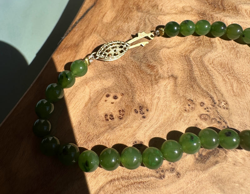 6mm Canadian Jade and Bone Necklace 18"