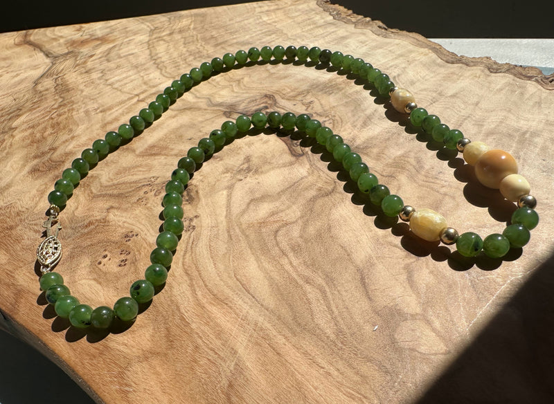 6mm Canadian Jade and Bone Necklace 18"