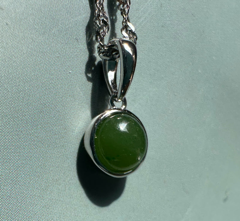 Dainty Silver and Jade Pendant - 6mm -4594