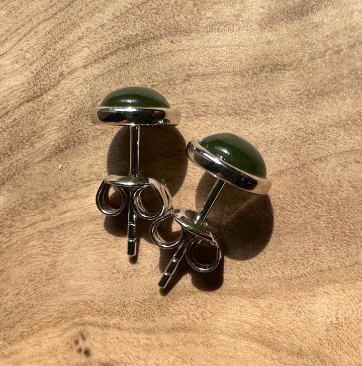 Back view of Silver Jade Studs showing posts and butterfly clasps