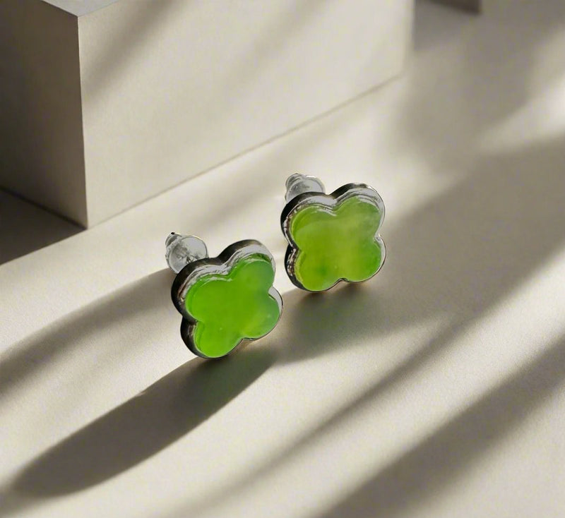 Jade 4 Leaf Clover Earrings, 