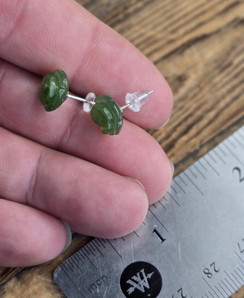 Nephrite Jade Rose Earrings, 10mm