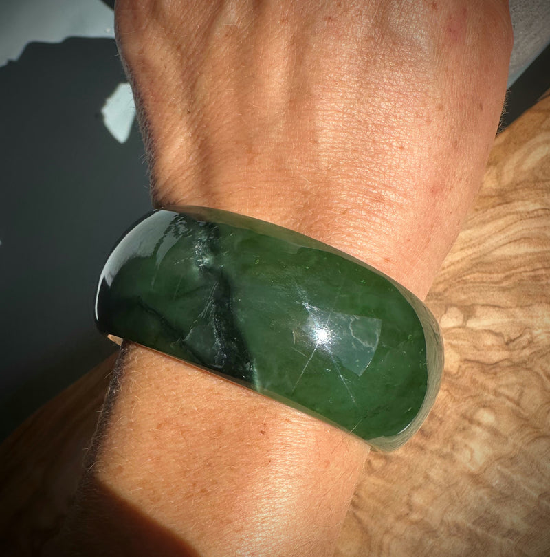 Dark Rich Green A Grade Wide Bangle, 57.5 x 27.5mm*