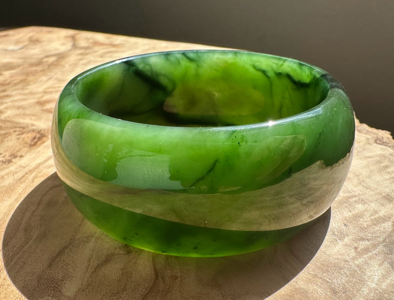 Dark Rich Green A Grade Wide Bangle, 57.5 x 27.5mm*