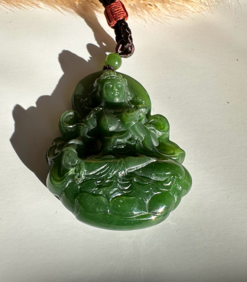 A Grade Canadian Jade Guanyin Pendant, 54mm*