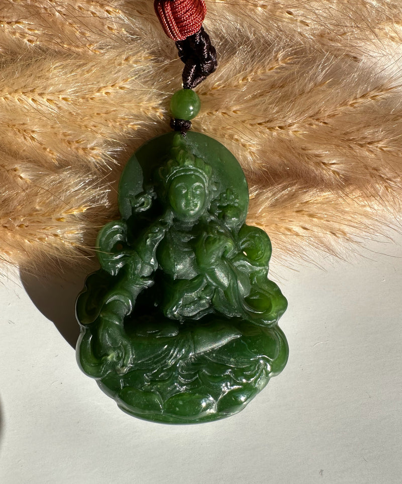 A Grade Canadian Jade Guanyin Pendant, 54mm*