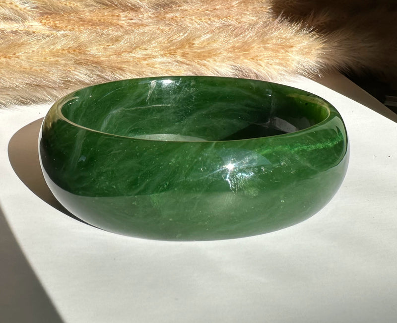 Jade Oval Bangle 68mm - Canadian Nephrite Jade*