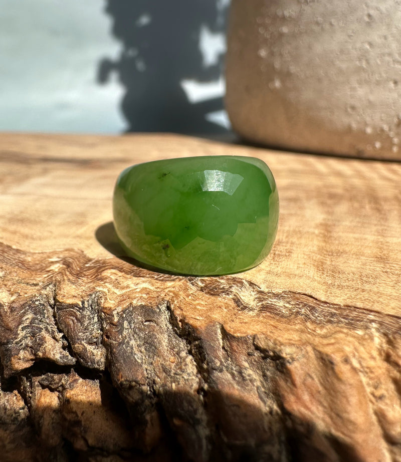 Polar Jade Wide Faceted Band Ring, Size 7 as is