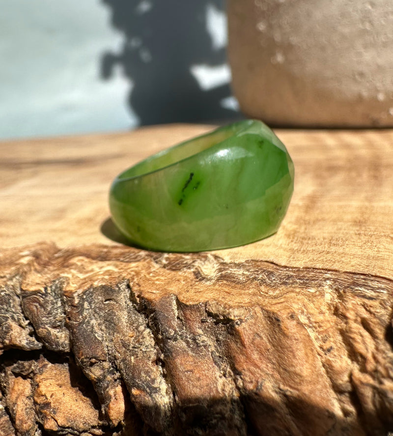 Polar Jade Wide Faceted Band Ring, Size 7 as is