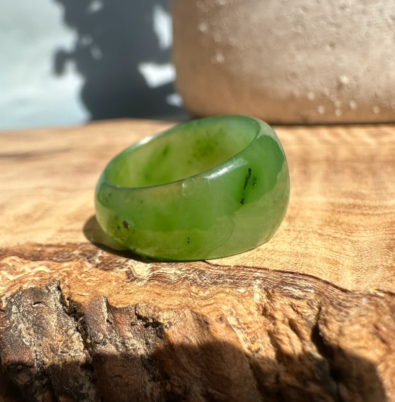 Polar Jade Wide Faceted Band Ring, Size 7 as is