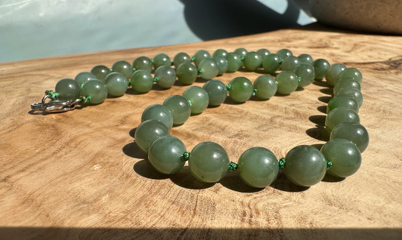 8mm Light Green Canadian Jade Strung Beads, 18"*