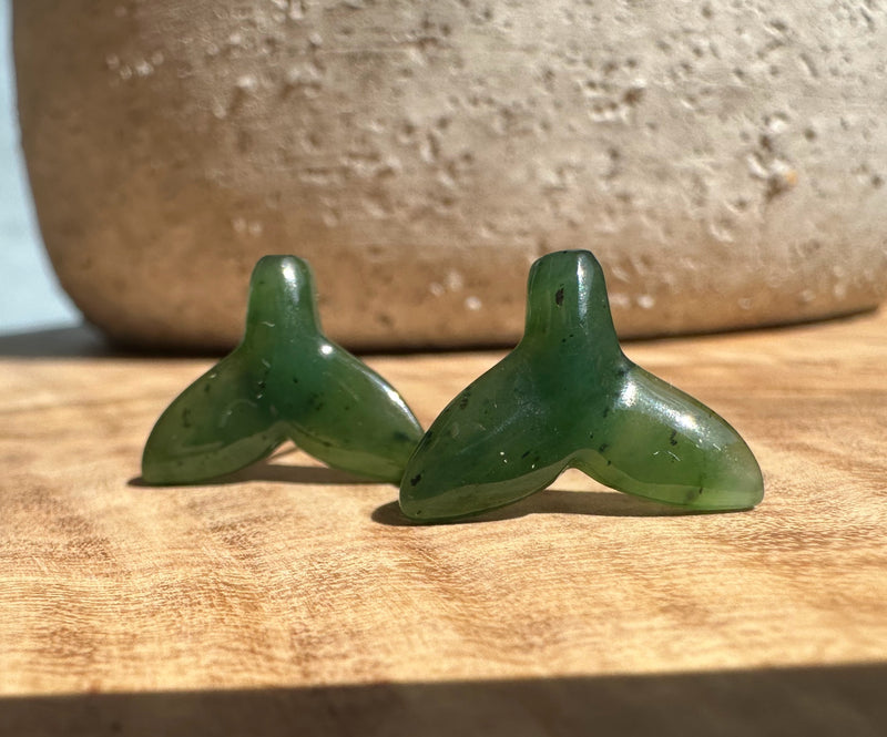 Jade Whale Tail Stud Earrings, 15mm