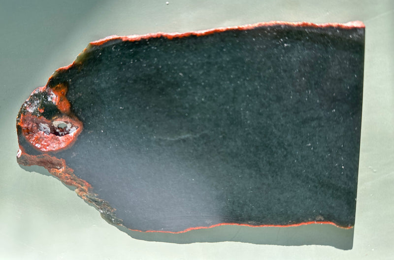 Wyoming Dark Olive Jade Slab with Red Rind, 175 Grams