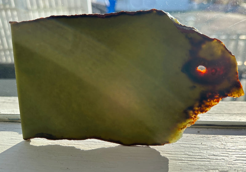 Wyoming Dark Olive Jade Slab with Red Rind, 175 Grams