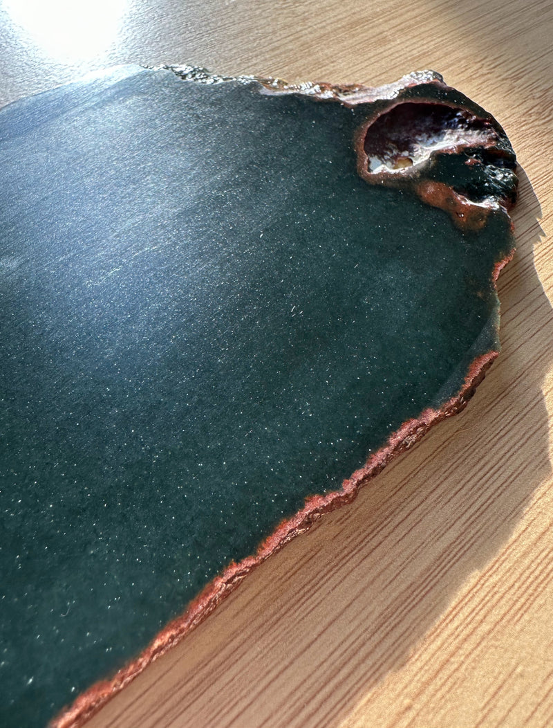 Wyoming Dark Olive Jade Slab with Red Rind, 175 Grams