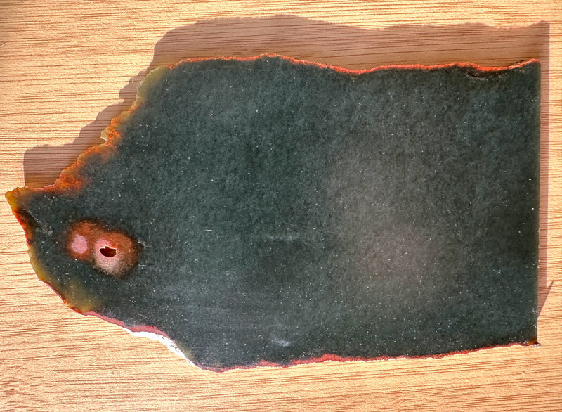 Wyoming Dark Olive Jade Slab with Red Rind, 175 Grams