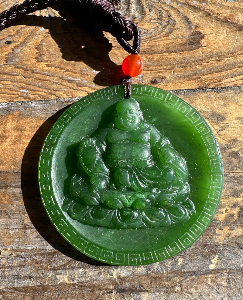 Round Canadian Jade Buddha Pendant - 49mm