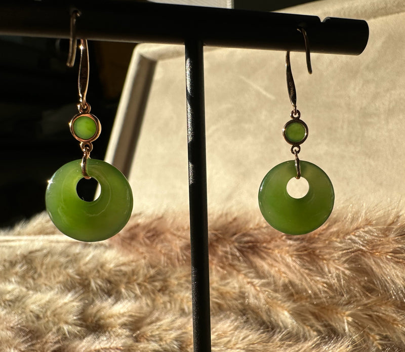 18k AA Round Jade Earrings