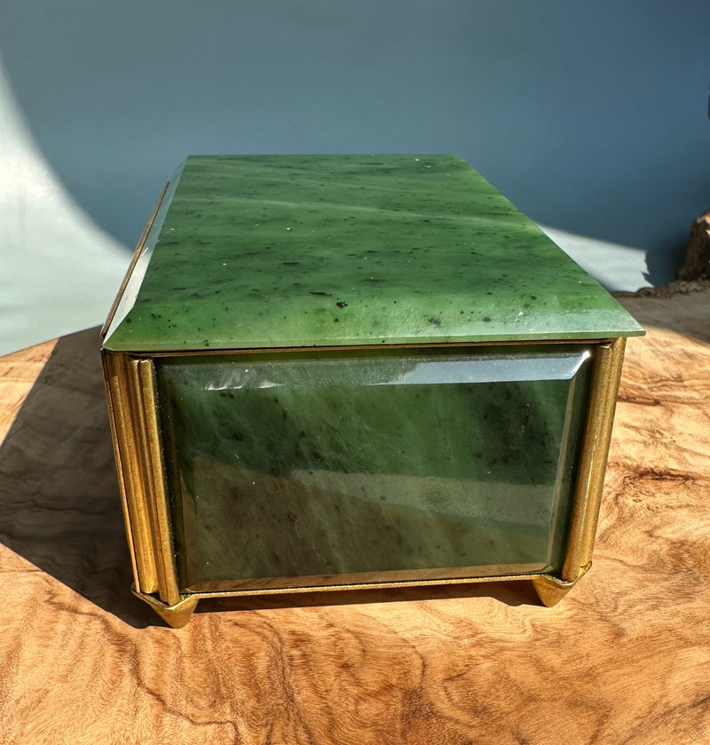 Old Siberian Jade Jewelry Box, 4"*As Is chipped