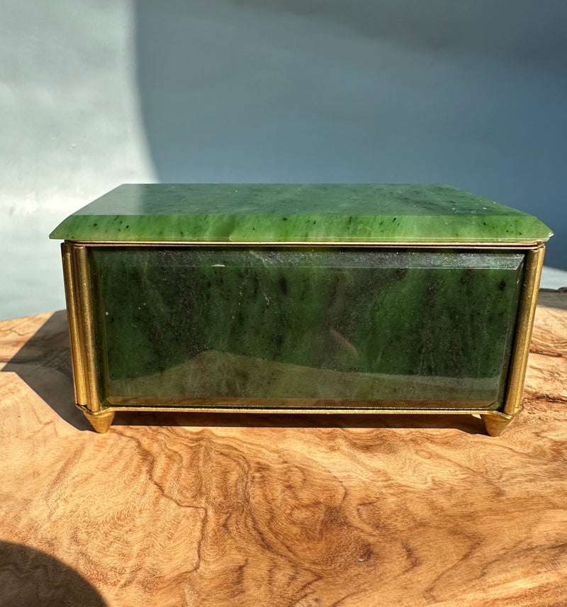 Old Siberian Jade Jewelry Box, 4"*As Is chipped