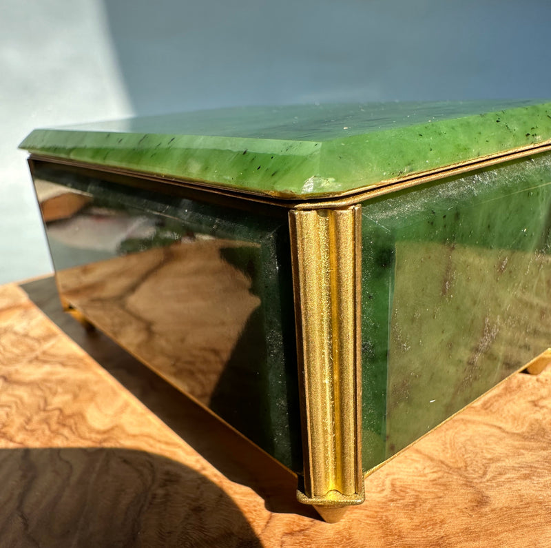 Old Siberian Jade Jewelry Box, 4"*As Is chipped