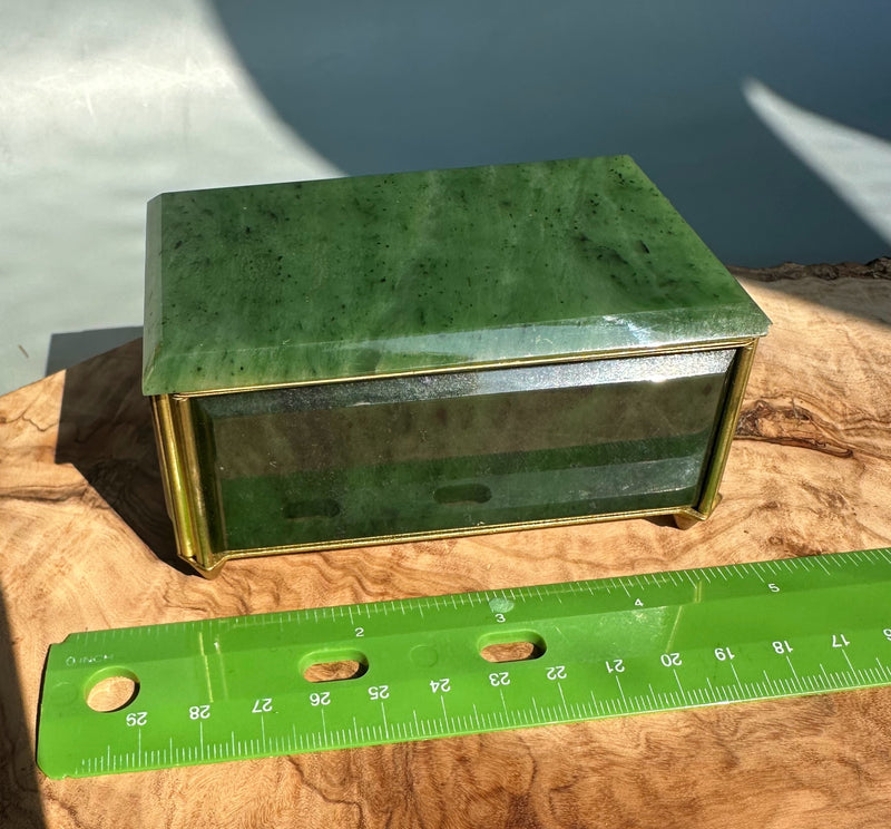 Old Siberian Jade Jewelry Box, 4"*As Is chipped