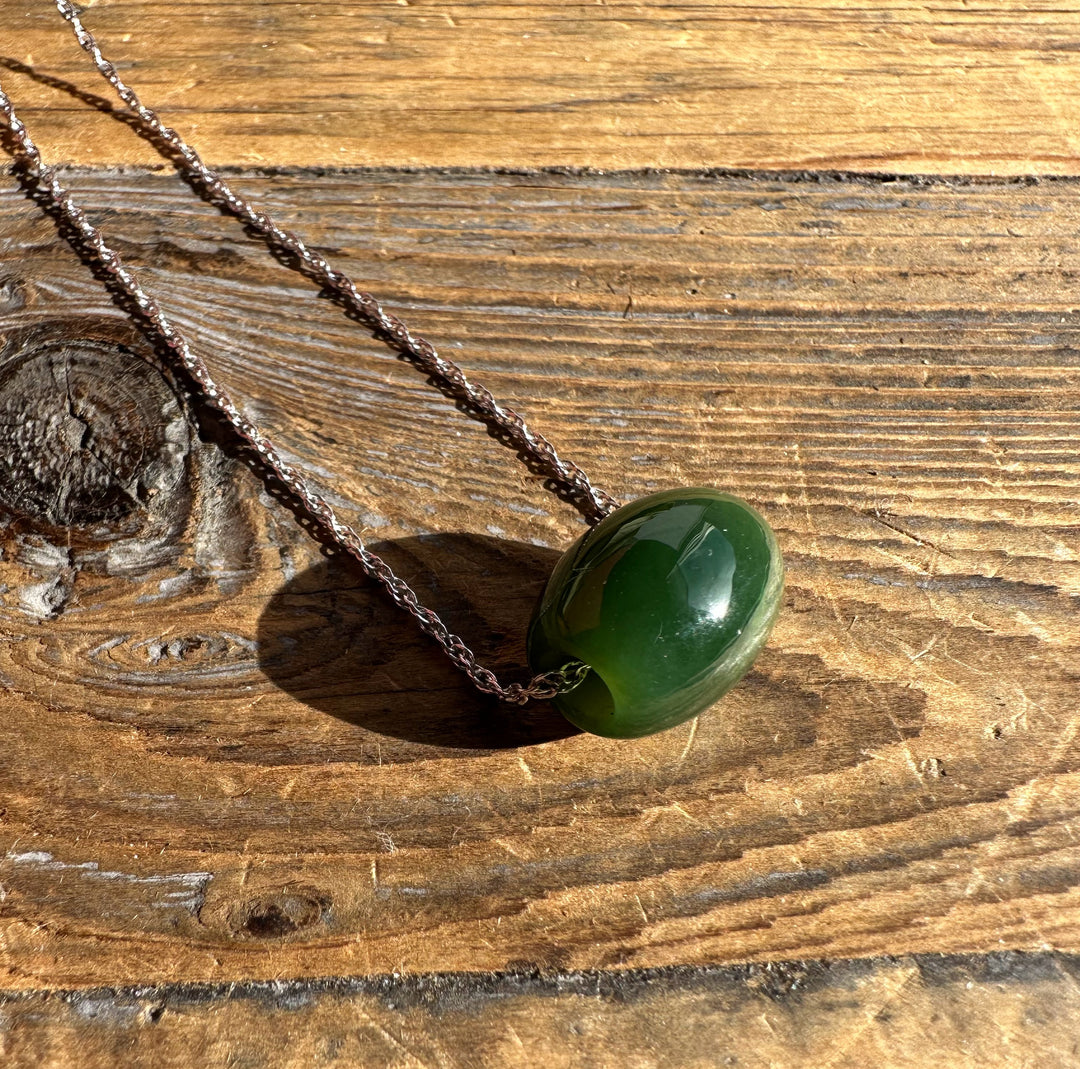 12x15mm green bead pendant on a copper chain necklace