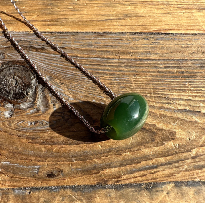 12x15mm green bead pendant on a copper chain necklace