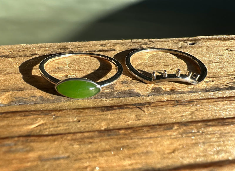 Canadian Jade and Silver Eye Ring (sizes 5-10) 2 bands