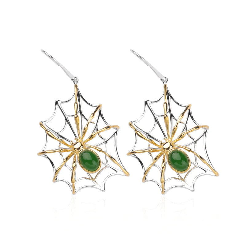 AA Spider Jade Earrings, Set in Sterling Silver