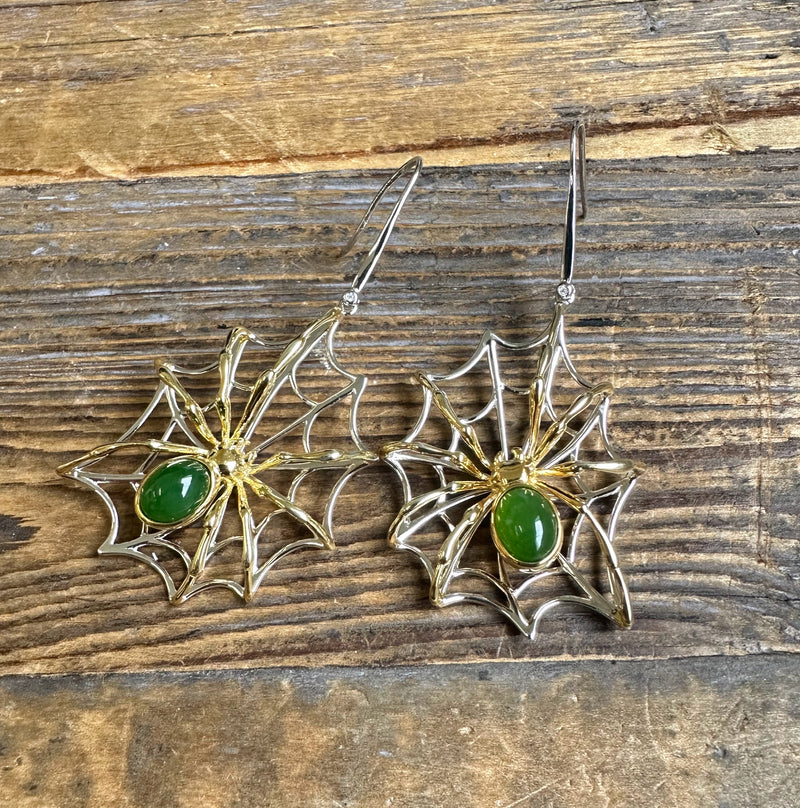 AA Spider Jade Earrings, Set in Sterling Silver