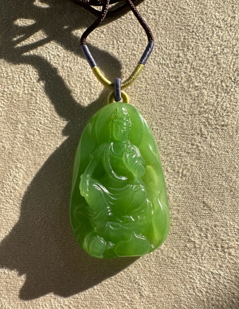 AA+ Siberian Jade Guanyin Pendant, 38x24mm