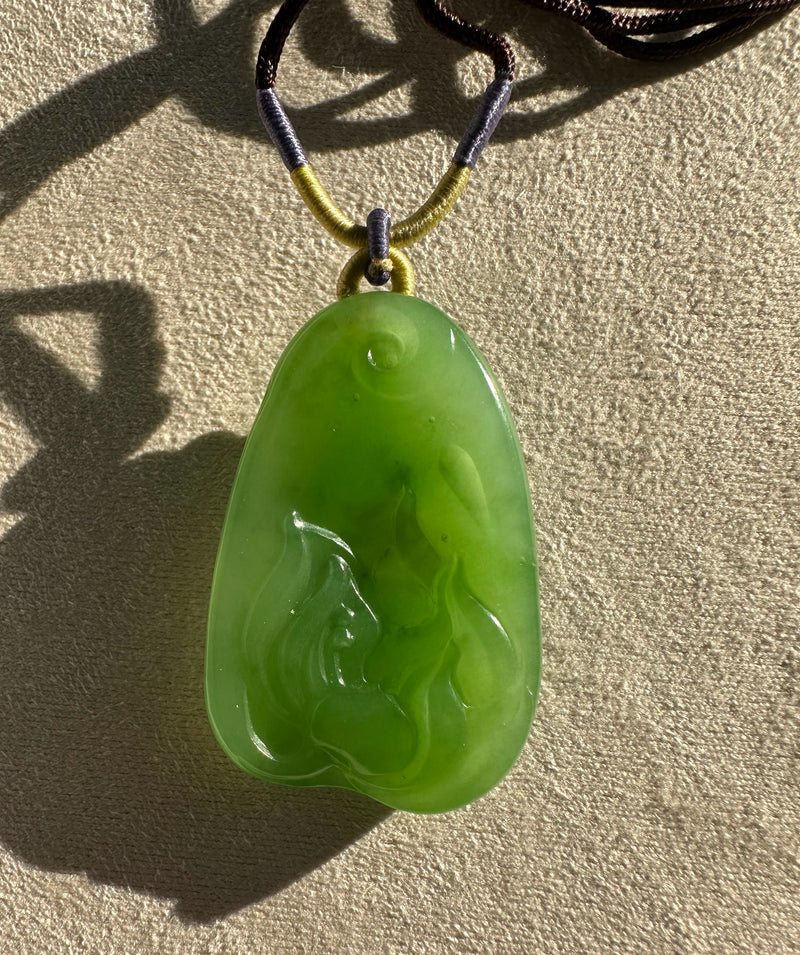 AA+ Siberian Jade Guanyin Pendant, 38x24mm