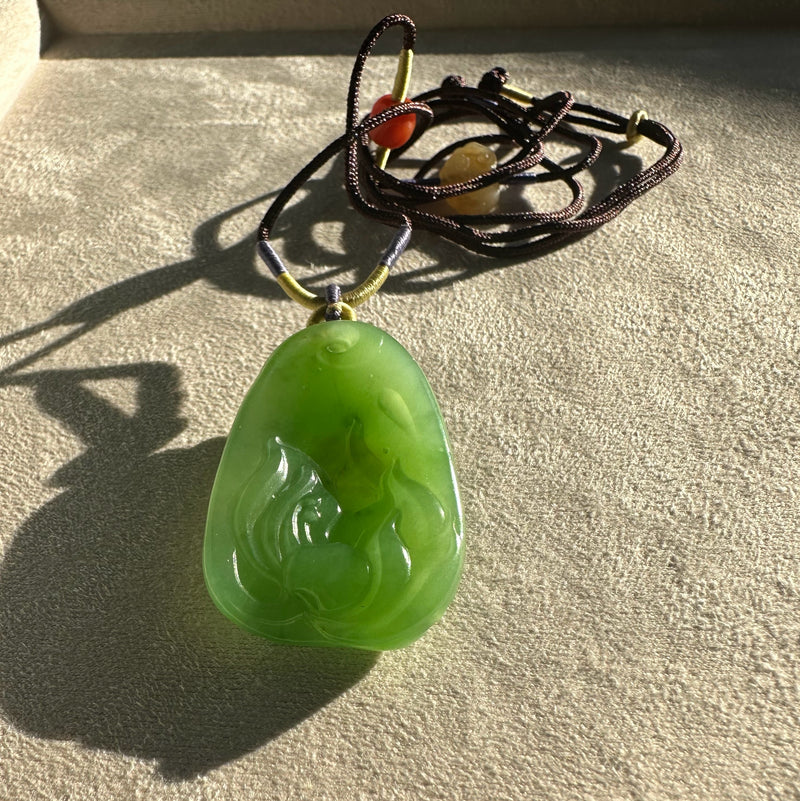 AA+ Siberian Jade Guanyin Pendant, 38x24mm