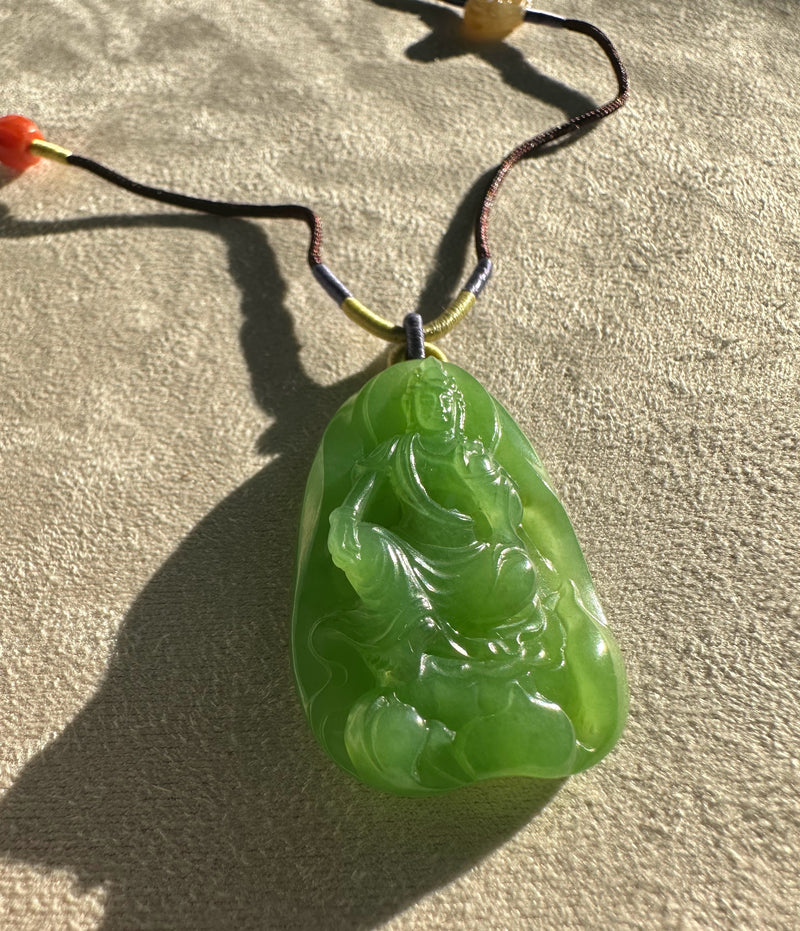 AA+ Siberian Jade Guanyin Pendant, 38x24mm