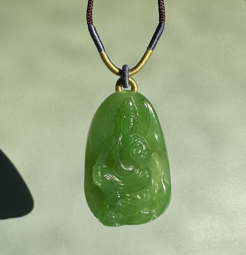 AA+ Siberian Jade Guanyin Pendant, 38x24mm