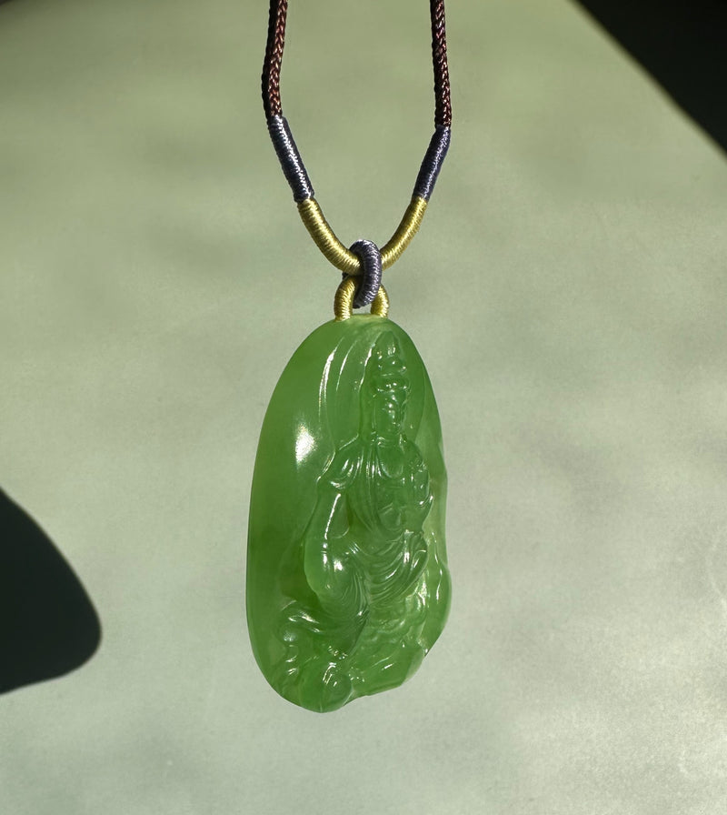 AA+ Siberian Jade Guanyin Pendant, 38x24mm