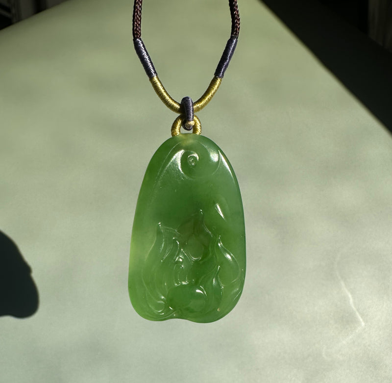 AA+ Siberian Jade Guanyin Pendant, 38x24mm