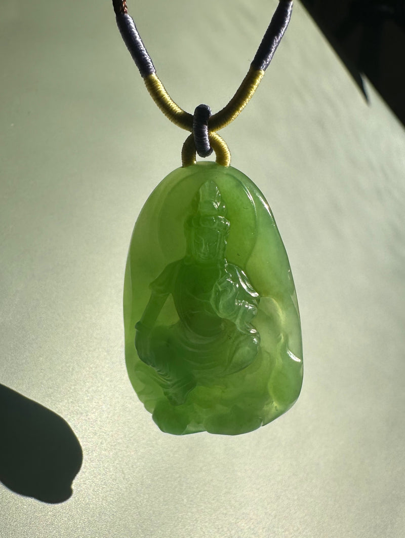 AA+ Siberian Jade Guanyin Pendant, 38x24mm