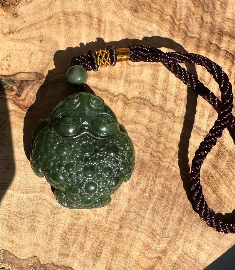 Jade Money Toad Pocket Pendant - 1.75" - 3 Legged Lucky Money Toad*