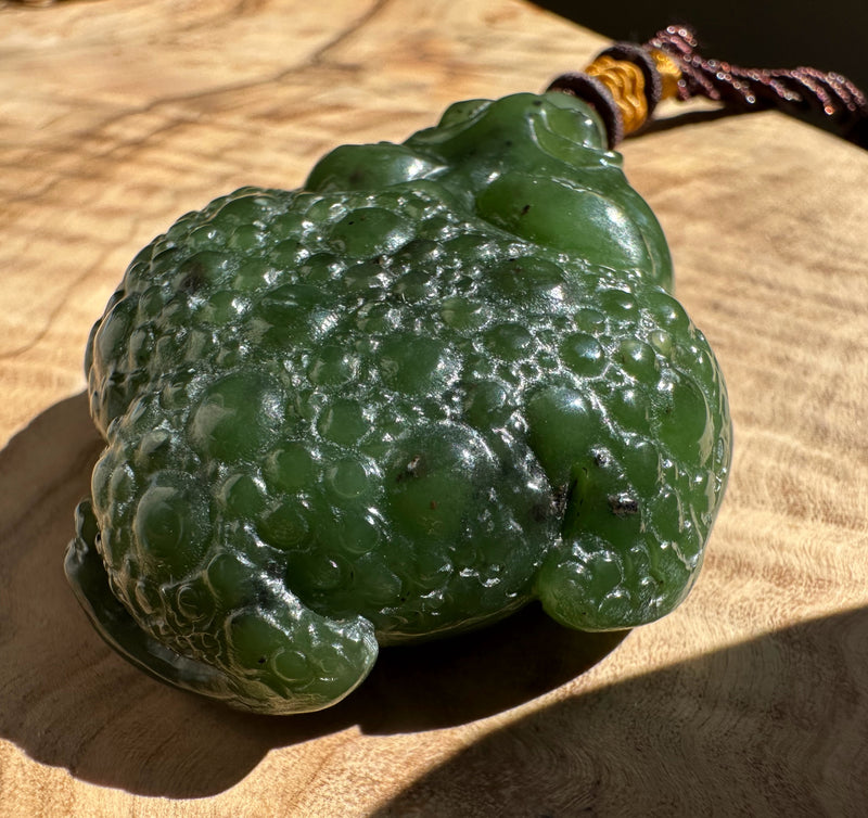 Jade Money Toad Pocket Pendant - 1.75" - 3 Legged Lucky Money Toad*