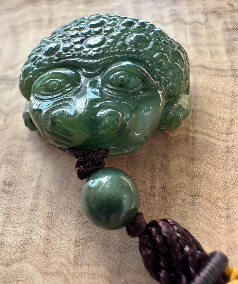 Jade Money Toad Pocket Pendant - 1.75" - 3 Legged Lucky Money Toad*