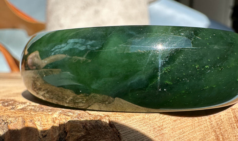 Canadian Nephrite Jade Bangle - 54 x 16.5mm with a unique Chatoyant Band