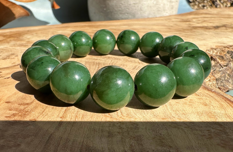 14mm Canadian Nephrite Jade Bead Bracelet*