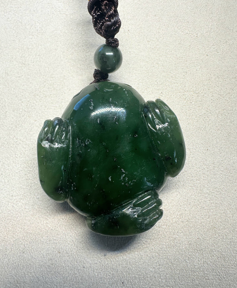 Jade Money Toad Pocket Pendant - 1.75" - 3 Legged Lucky Money Toad*