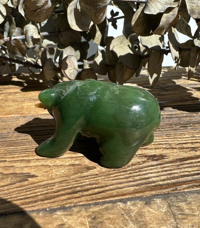 Canadian Jade Bear with Agate Fish, 2"