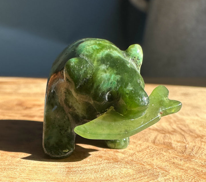 Bear Special green jade bear shown from the side with the jade fish detail.