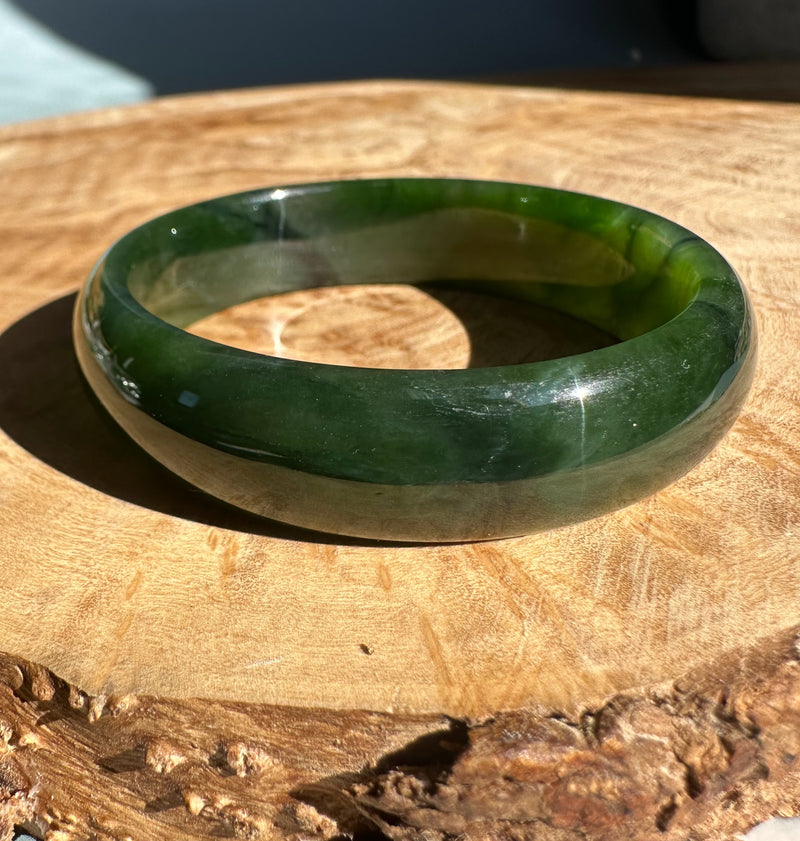 Rich Green Canadian Nephrite Jade Bangle - 53.5 x 14.5mm - As IS