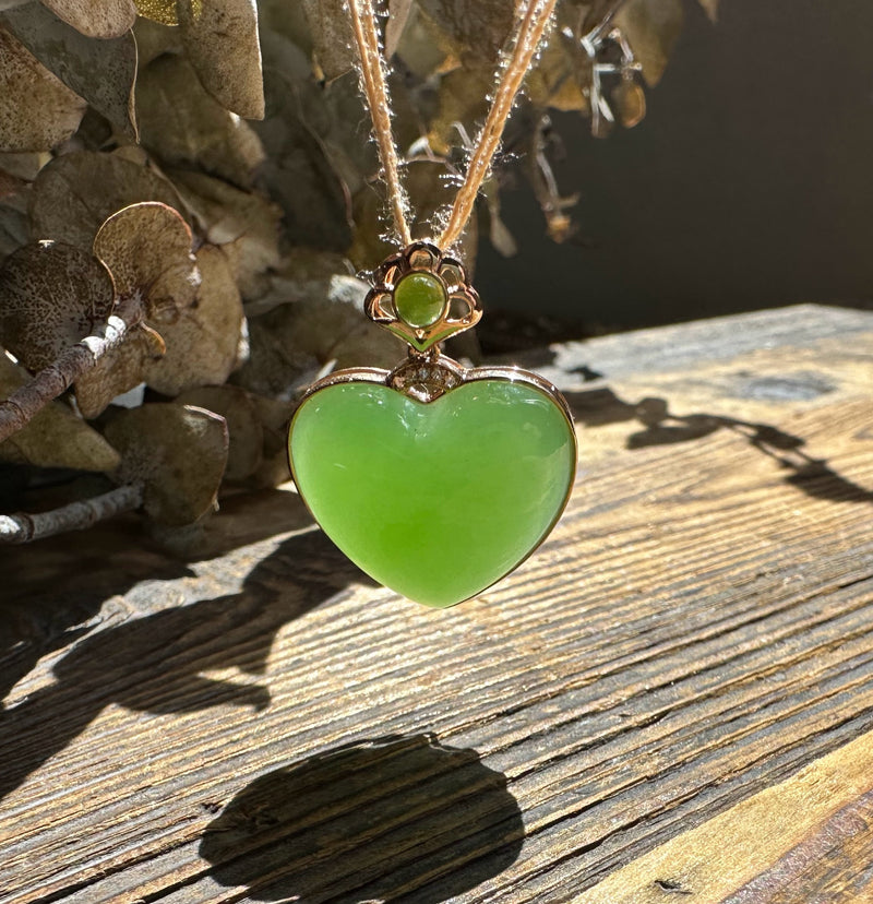 AAA Apple Green 18k Heart Pendant